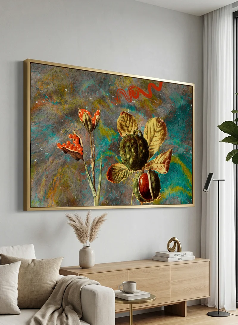LOWHA Canvas Wall Art Stretched Over Wooden Frame with Gold Floating Frame and Flower Abstract Design