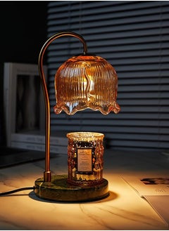 Onelight Tulip Shade Wax Lamp Candle Warmer Lamp with High Transparency Glass Stepless Dimming Rapid Melting Solid Wood Base Ideal for Home Decor and Aromatherapy, Green Marble Base, Tawny  - Image 4