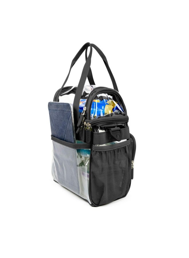 سمارتي حقيبة غداء صغيرة متينة وشفافة، مناسبة للملاعب والفعاليات الرياضية، حقيبة سفر لحفاضات الأطفال، حقيبة مستحضرات تجميل، مناسبة لفعاليات كرة القدم وكرة السلة والبيسبول والجولف والحفلات الموسيقية، مناسبة لضباط الإصلاحيات (أسود، 10 × 9.5 × 6) - Image 5