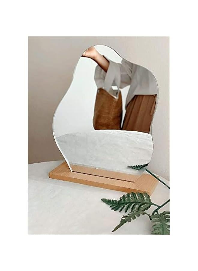 Irregular Aesthetic Vanity Mirror Frameless, Decorative Desk Tabletop Acrylic Mirrors with Wooden Stand for Living Room, Bedroom, Office and Minimal Spaces Home Decor - Cloud Shape - Image 3