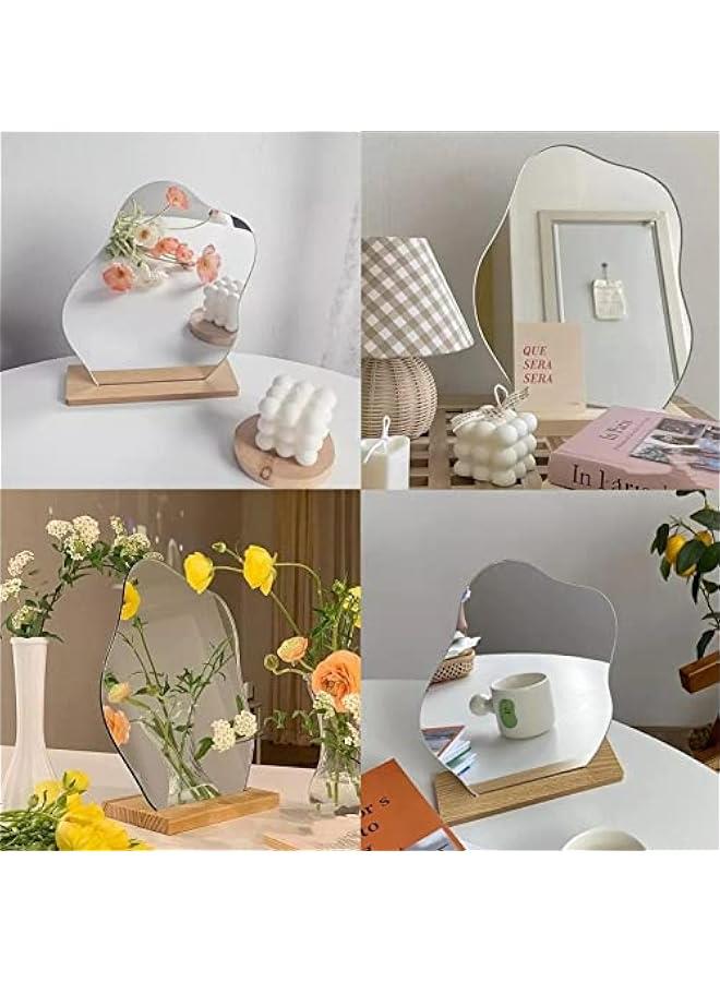 Irregular Aesthetic Vanity Mirror Frameless, Decorative Desk Tabletop Acrylic Mirrors with Wooden Stand for Living Room, Bedroom, Office and Minimal Spaces Home Decor - Cloud Shape - Image 4