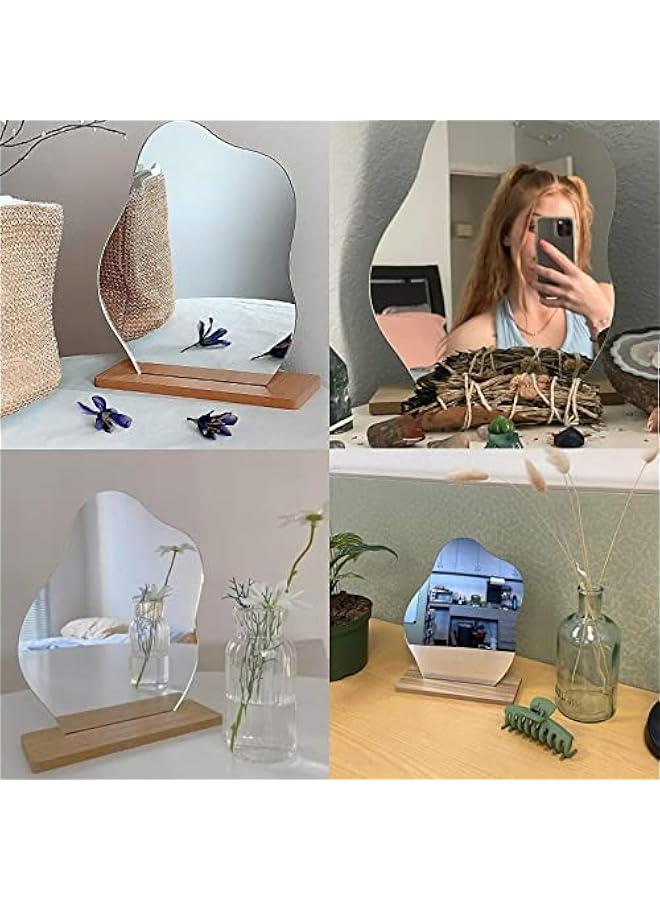 Irregular Aesthetic Vanity Mirror Frameless, Decorative Desk Tabletop Acrylic Mirrors with Wooden Stand for Living Room, Bedroom, Office and Minimal Spaces Home Decor - Cloud Shape - Image 5