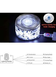 erorex Tree Decorations String Lights 32Ft 100 Led Lights Copper Wire Ribbon Bows Lights For Party Weddings Holiday Tree Decorations Width 5Cm Silvery Cold Light  - Image 4