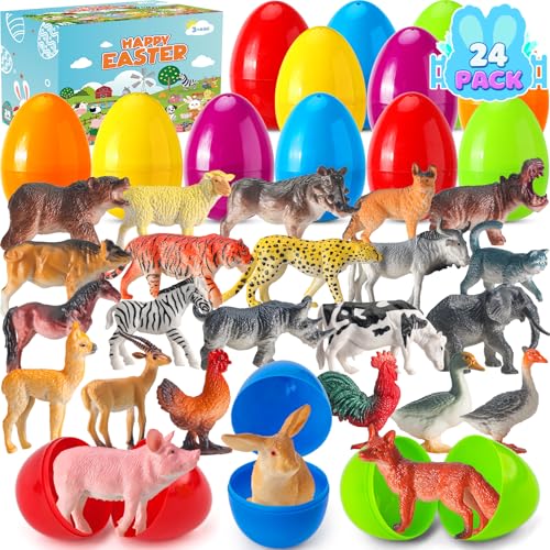 KIZZYEA 24 Pack Easter Eggs with Realistic Animal Figurines Toys Inside for Kids Easter Eggs Filled for Egg Hunt Party Favors Cake Toppers Easter Basket Stuffers Classroom Prizes Supplies for Boys Girls - Image 1