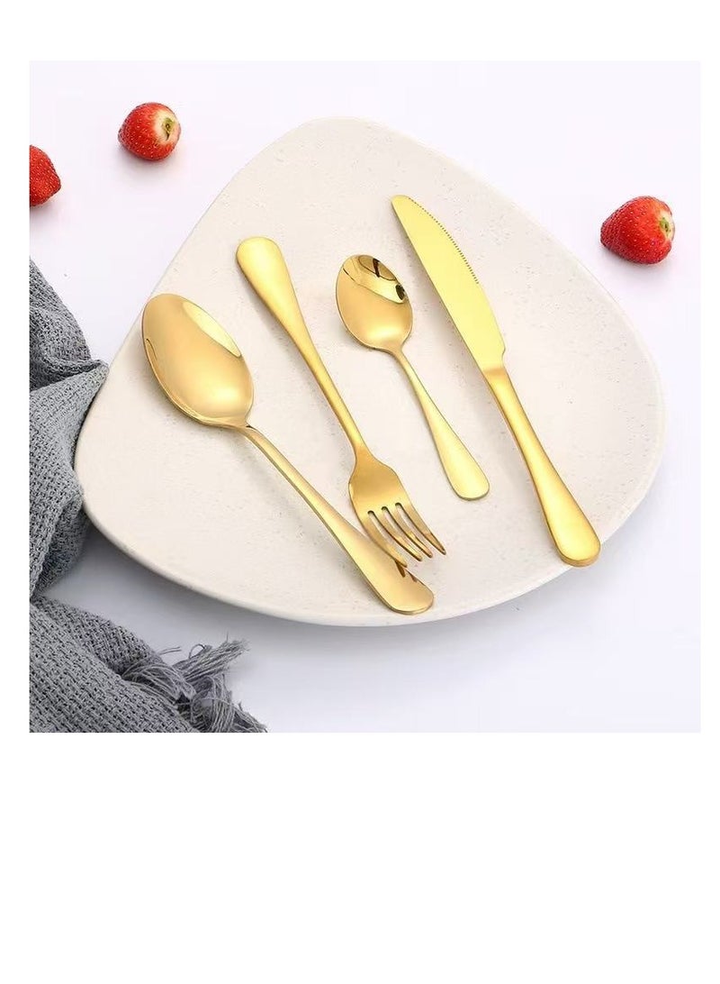 4-piece set of tableware, stainless steel knife and fork boxed tableware, gold tableware set, suitable for home kitchens, restaurants, hotels, gatherings, picnics, dining, 20cm gold color