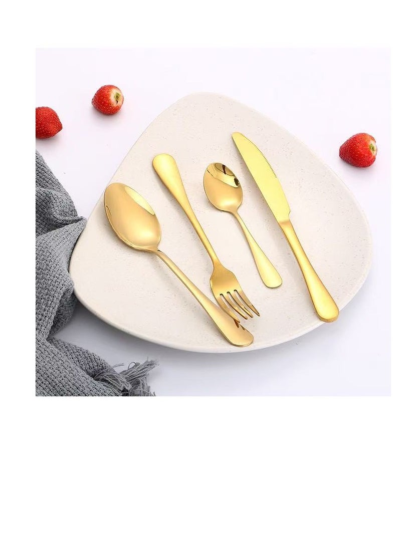 4-piece set of tableware, stainless steel knife and fork boxed tableware, gold tableware set, suitable for home kitchens, restaurants, hotels, gatherings, picnics, dining, 20cm gold color