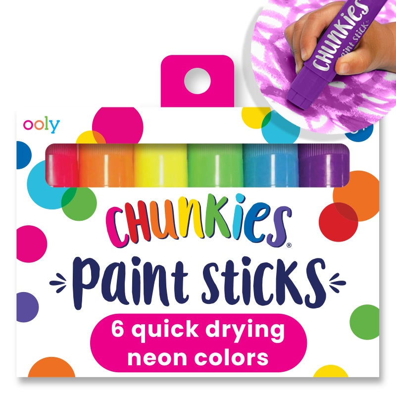 Ooly Chunkies 6 Neon Paint Sticks For Kids Tempera Paint Sticks Neon Colors Set No Mess Quick Drying Art Supplies for Toddlers and Kids - Image 2