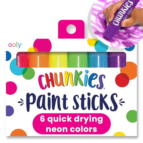 Ooly Chunkies 6 Neon Paint Sticks For Kids Tempera Paint Sticks Neon Colors Set No Mess Quick Drying Art Supplies for Toddlers and Kids - Image 1