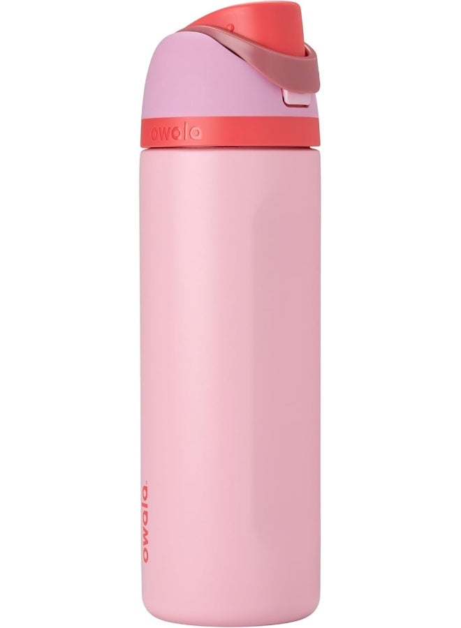 Owala زجاجة ماء معزولة من الفولاذ المقاوم للصدأ FreeSip مع قشة للرياضة والسفر، زجاجة ماء رياضية خالية من BPA، 24 أونصة، وردي، كعكة الطعام الملائكي - Image 1