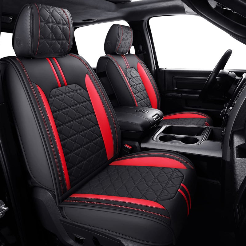 YIERTAI for Dodge RAM Seat Covers fit 20092025 1500HD 20102023 2024 2025 25003500HD Crew Double Quad Rebel Cab Laramie Big Long Horn Rebel Tradesman Leather5 PCS Full SetBlackRed