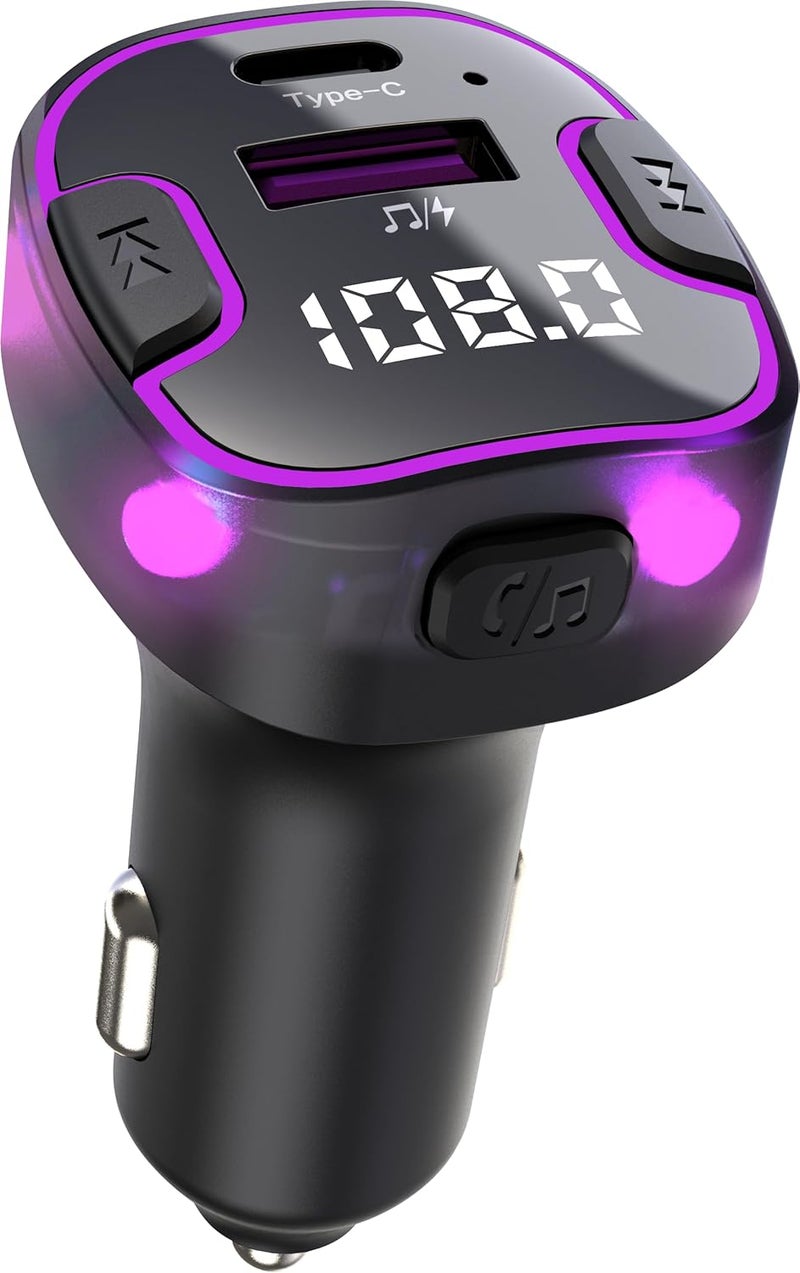 VeeDee Tvara C49 Car Bluetooth FM Transmitter and Wireless Radio Adapter Car Kit with LED Display, Hands-Free Calling, and Dual USB Charging Ports - Image 1