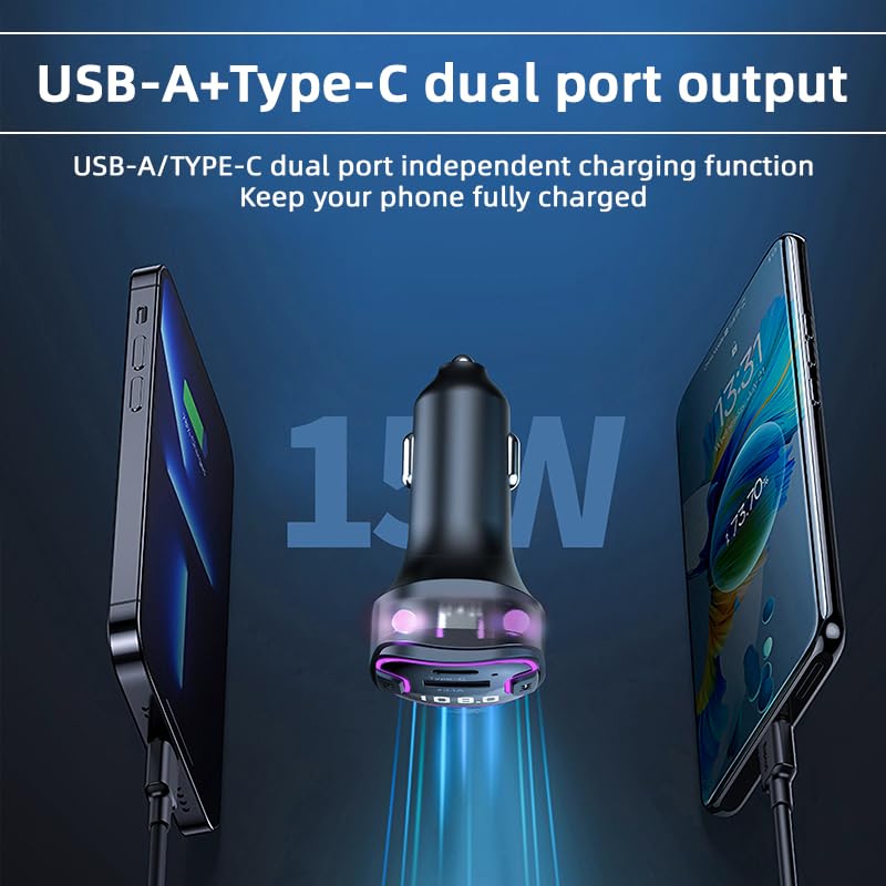 VeeDee Tvara C49 Car Bluetooth FM Transmitter and Wireless Radio Adapter Car Kit with LED Display, Hands-Free Calling, and Dual USB Charging Ports - Image 4