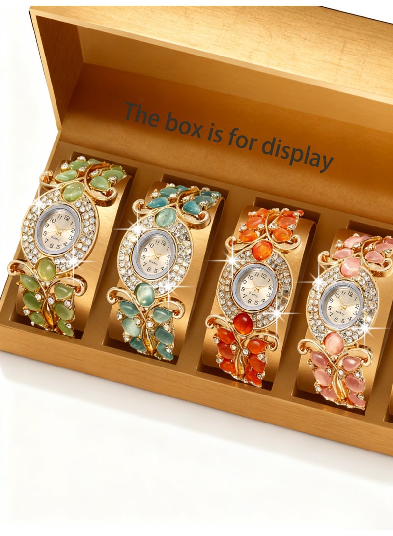 4-piece niche and innovative fashionable bracelet style women's watch set, with multiple color combinations, suitable for giving her the perfect holiday birthday gift