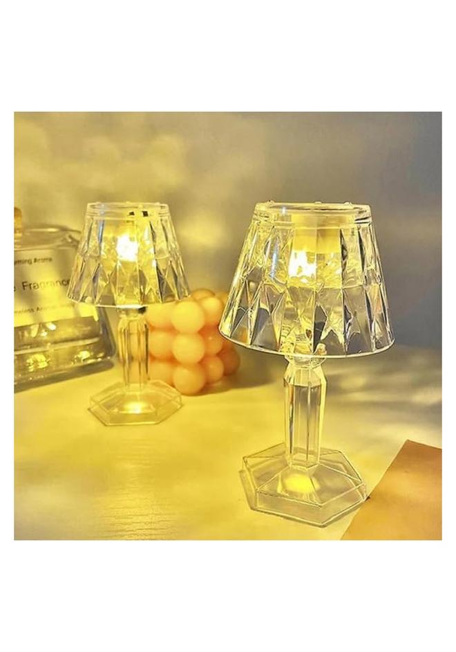 أباجورة ليد صغيرة تعمل بالبطارية بتصميم من الكريستال (1)، شفاف مصباح طاولة ليد صغير يعمل بالبطارية طول 14 سم وعرض 6.5 - Image 1