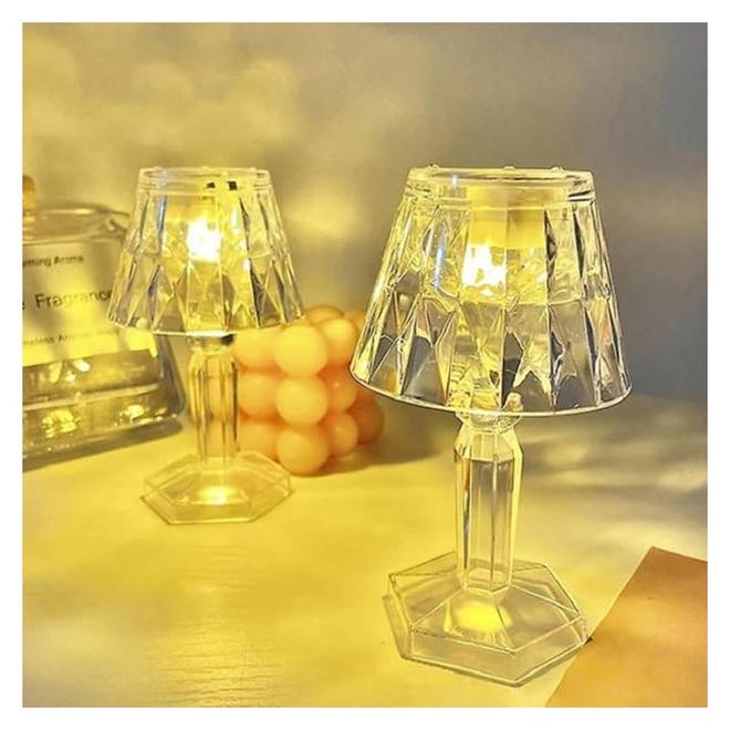 أباجورة ليد صغيرة تعمل بالبطارية بتصميم من الكريستال (1)، شفاف مصباح طاولة ليد صغير يعمل بالبطارية طول 14 سم وعرض 6.5 - Image 1