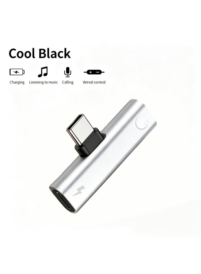 سانمودي محول ثنائي الوظائف من منفذ USB-C إلى USB-C ومنفذ سماعة رأس 3.5 ملم للشحن والصوت، يدعم الشحن السريع بقدرة 60 وات، المكالمات واستماع الموسيقى. متوافق مع آيفون 15 والإصدارات الأحدث، وسامسونج جالاكسي S21+ Ultra والموديلات اللاحقة. (اللون فضي) - Image 2