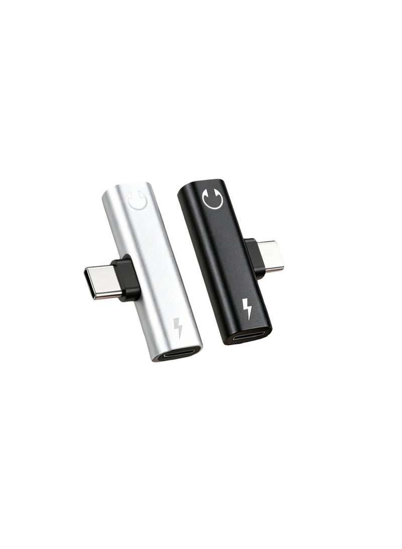 سانمودي محول ثنائي الوظائف من منفذ USB-C إلى USB-C ومنفذ سماعة رأس 3.5 ملم للشحن والصوت، يدعم الشحن السريع بقدرة 60 وات، المكالمات واستماع الموسيقى. متوافق مع آيفون 15 والإصدارات الأحدث، وسامسونج جالاكسي S21+ Ultra والموديلات اللاحقة. (اللون فضي) - Image 3