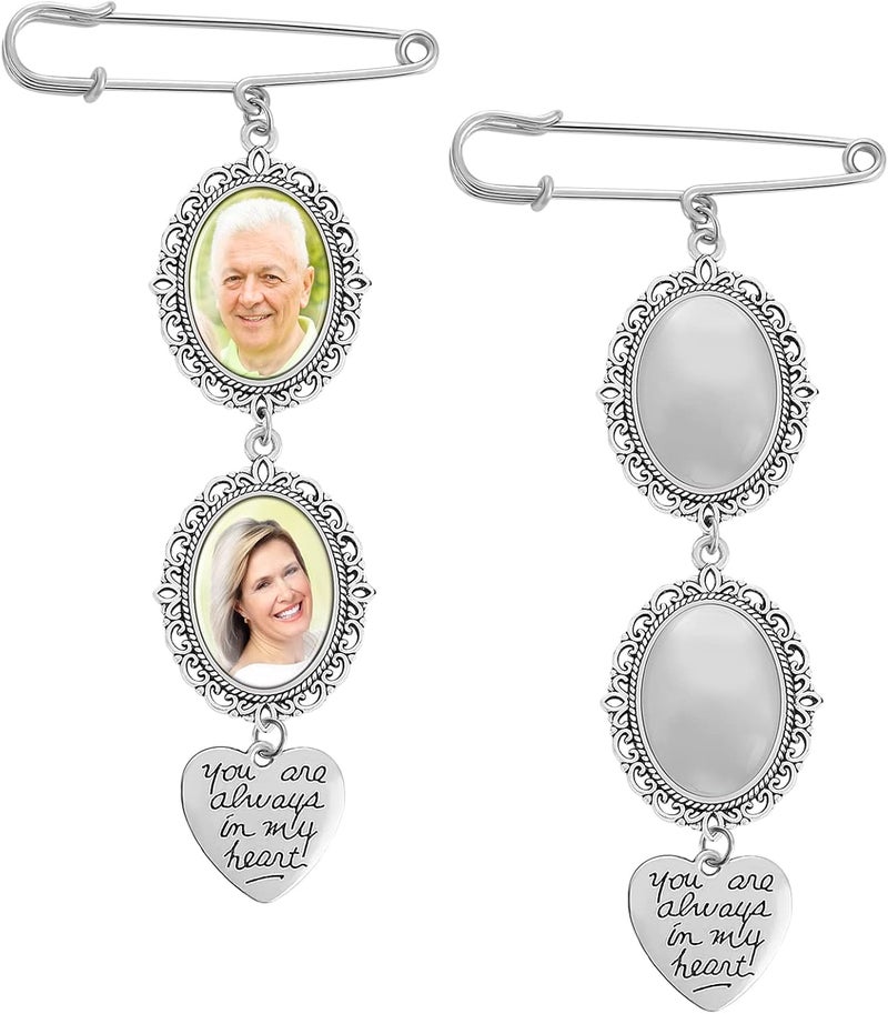 klarako Wedding Bouquet Photo Charm DIY Brooch Making Kit Pin Lacy Oval Picture Frame with Pendant for Family Friend Wife Daughter for Holiday Craft Use - Image 1