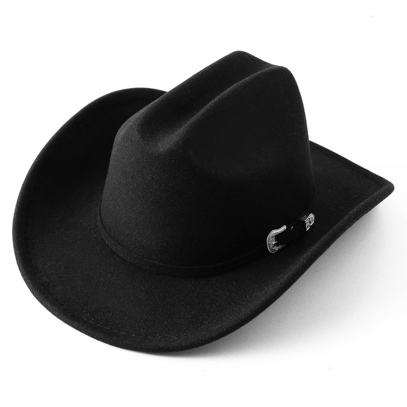 Jastore Kids Western Cowboy Hat for Girl Boy Wide Brim Beach Cowgirl Hat with Belt Buckle Cattleman Cowboys Hats (US, Age, 5 Years, 10 Years, Black) - Image 1