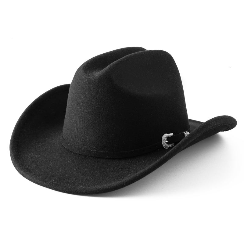 Jastore Kids Western Cowboy Hat for Girl Boy Wide Brim Beach Cowgirl Hat with Belt Buckle Cattleman Cowboys Hats (US, Age, 5 Years, 10 Years, Black) - Image 2