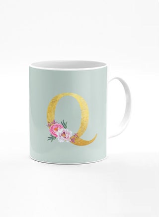 Designer Printed Coffee Mug 11oz Ceramic Personalised Gift Mugs Cup -Custom Monogram Initial Letter Floral Pattern Alphabet - Q (Light Green) - pzsku/Z15838182D59B305D4744Z/45/_/1676968164/e0e3588c-c2b6-49e4-8f68-35c61cef576e