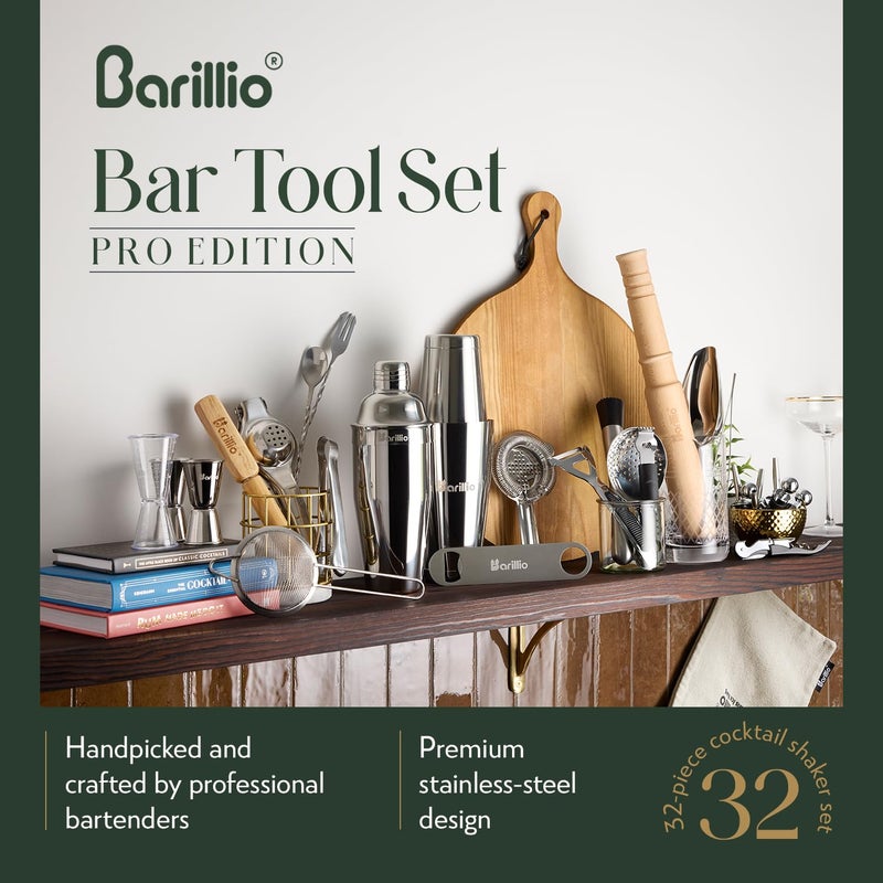 Barillio Bar Tool Set Pro Edition - Stainless-Steel Cocktail Shaker Set - Mixology Bartender Kit w/Boston Shaker, Drink Mixer & Muddler for Cocktails - Home Bar Accessories - 32-Pc Bar kit - Image 2