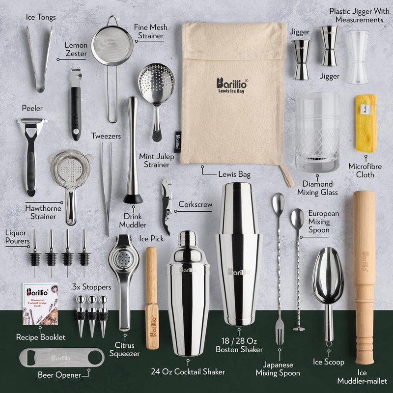 Barillio Bar Tool Set Pro Edition - Stainless-Steel Cocktail Shaker Set - Mixology Bartender Kit w/Boston Shaker, Drink Mixer & Muddler for Cocktails - Home Bar Accessories - 32-Pc Bar kit - Image 5