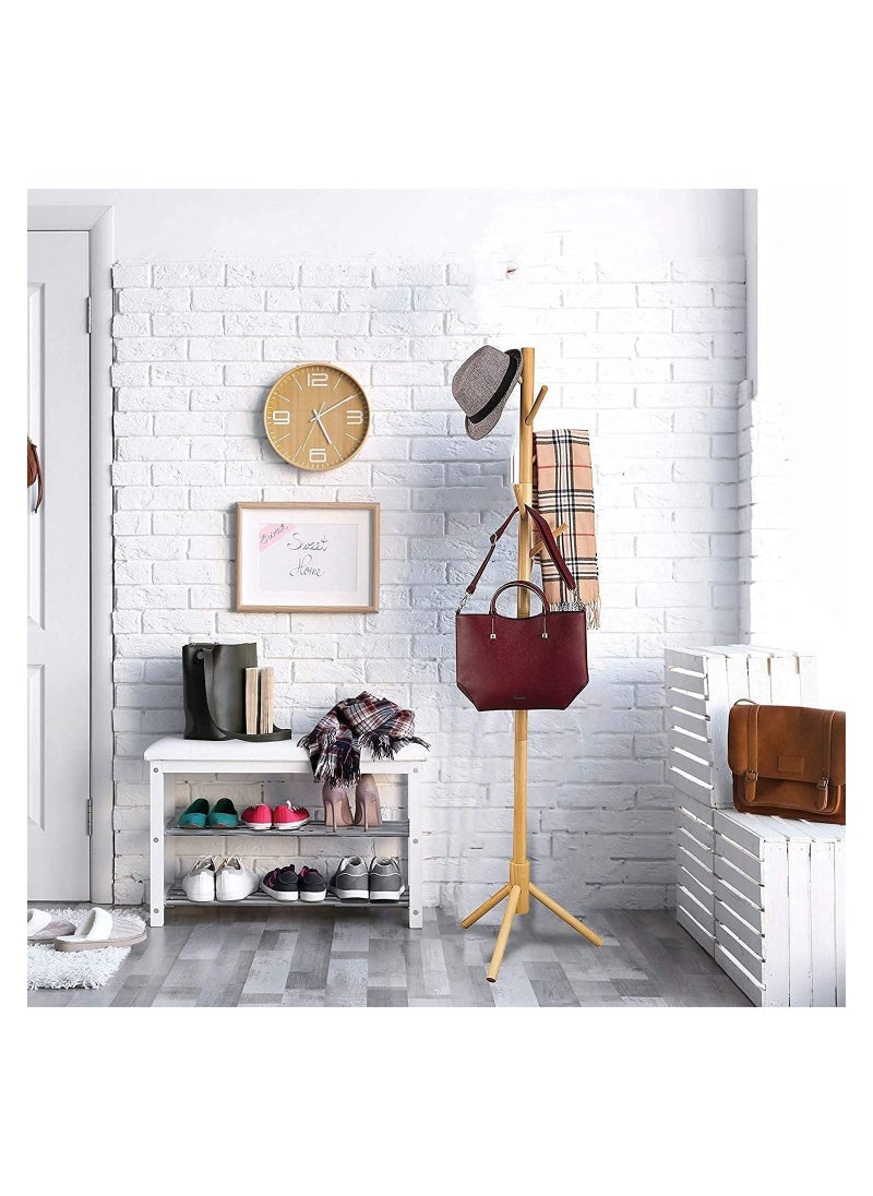 Daamudi Daamudi Freestanding Living Room Coat Rack With 3 Wood Prong Legs Sections Hooks for Coats And Hats Purse And Jacket Hanger Easy to Assemble Scarf Rack For Home or Office OAK  - Image 2
