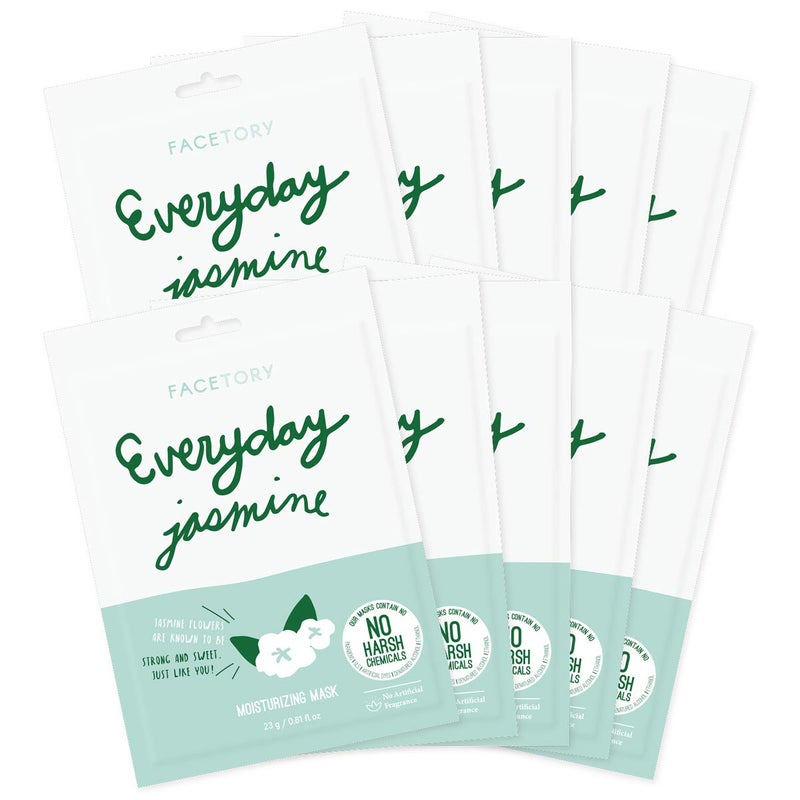 FACETORY K Beauty Face Mask Skin Care  Everyday JASMINE Moisturizing Sheet Mask  PlantBased with Jasmine Infusion 10 Pack