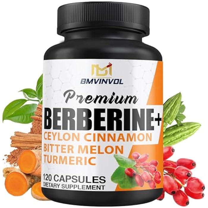 BMVINVOL Berberine HCl Supplement, Ceylon Cinnamon and Turmeric Capsules, Green Tea and Bitter Melon Capsules - 120 Capsules for 2 Month Supply - Image 1
