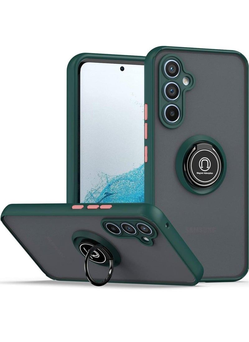 Generic NEW Shockproof Galaxy A54 5G Case with Metal Ring Kickstand – Magnetic Car Mount Holder, Matte Hard Back Bumper Cover (Green/Grey)  - Image 1
