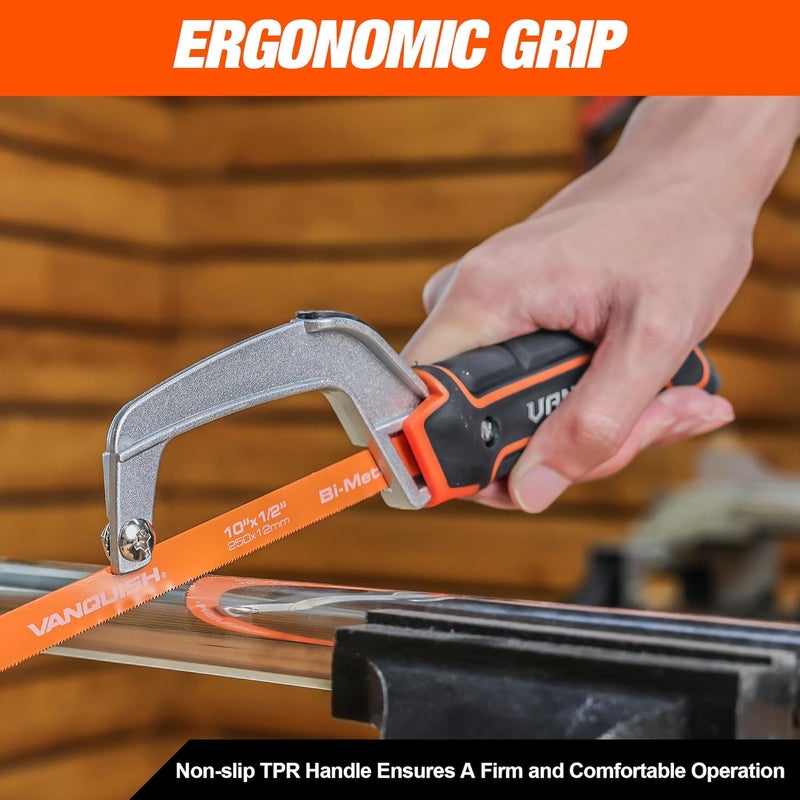 Vanquish Hacksaw, Compact Hand Operating Hack Saw with 10 Inch Aluminum Frame, Bi-Metal HSS Blades, Suitable for Wood and Metal Mini Hacksaw 4851 - Image 5