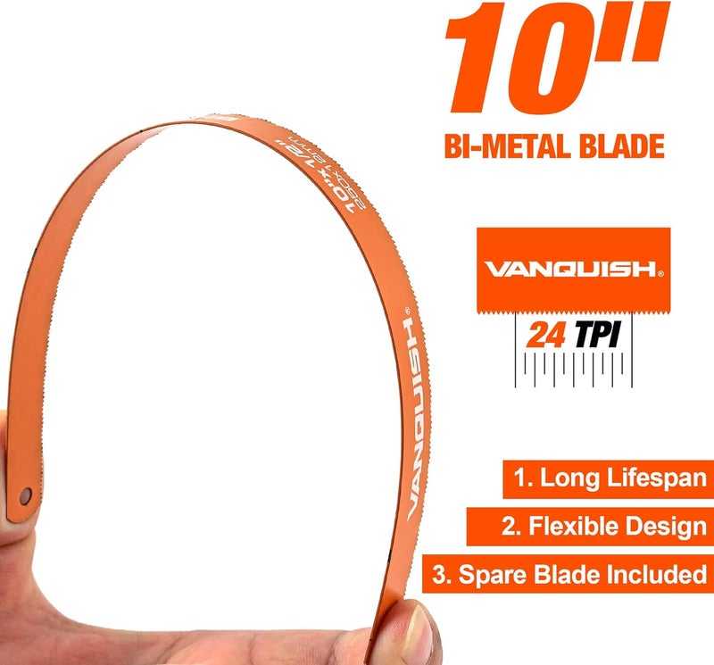 Vanquish Hacksaw, Compact Hand Operating Hack Saw with 10 Inch Aluminum Frame, Bi-Metal HSS Blades, Suitable for Wood and Metal Mini Hacksaw 4851 - Image 3