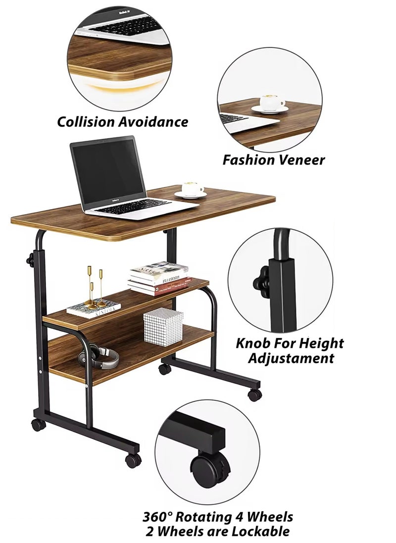 DBLEW - Adjustable Laptop Desk Office Home Computer End Table For Bedroom Living Room Writing Study Gaming Bed Sofa Side Stand with Dual-Tier Storage Rack Overbed Couch Snack Lazy Rolling Table 60x40cm - Image 1