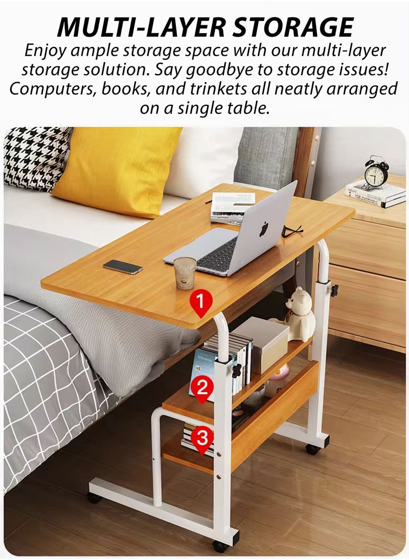 DBLEW - Adjustable Laptop Desk Office Home Computer End Table For Bedroom Living Room Writing Study Gaming Bed Sofa Side Stand with Dual-Tier Storage Rack Overbed Couch Snack Lazy Rolling Table 60x40cm - Image 1
