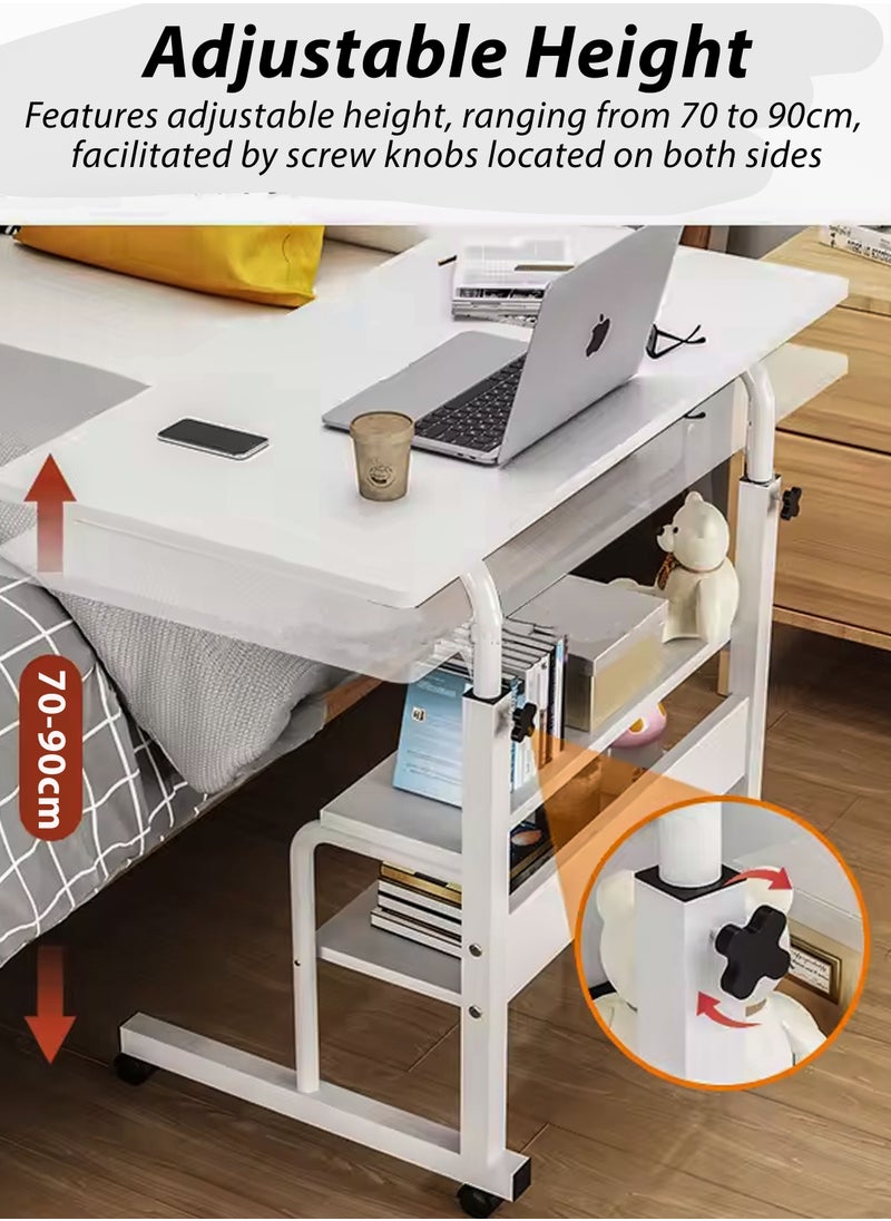 DBLEW - Adjustable Laptop Desk Office Home Computer End Table For Bedroom Living Room Writing Study Gaming Bed Sofa Side Stand with Dual-Tier Storage Rack Overbed Couch Snack Lazy Rolling Table 60x40cm - Image 1