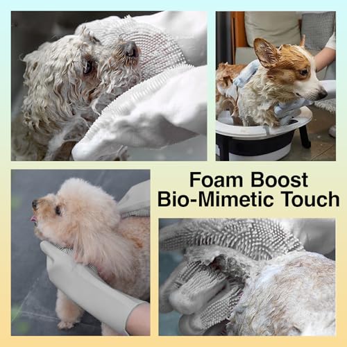 AKEISHE Dog Washing Gloves for Shedding & Bathing - 5-Finger Deshedding & Massage Gloves for Dogs & Cats, Reusable Heat-Resistant Silicone Brush Gloves, Gentle Hair Removal & Bathing Aid (Pair) (Grey) - Image 4