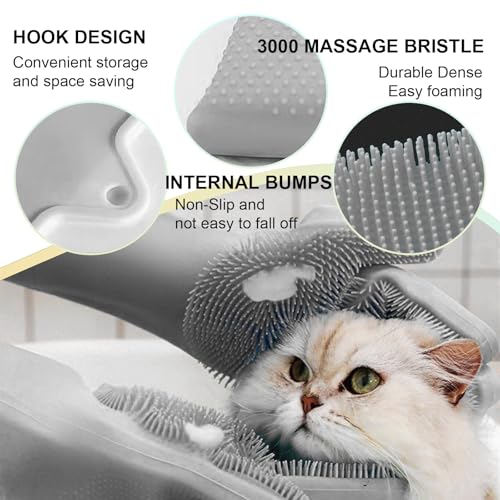 AKEISHE Dog Washing Gloves for Shedding & Bathing - 5-Finger Deshedding & Massage Gloves for Dogs & Cats, Reusable Heat-Resistant Silicone Brush Gloves, Gentle Hair Removal & Bathing Aid (Pair) (Grey) - Image 3