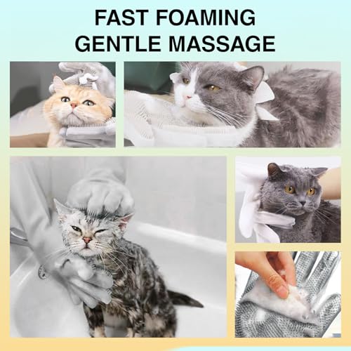 AKEISHE Dog Washing Gloves for Shedding & Bathing - 5-Finger Deshedding & Massage Gloves for Dogs & Cats, Reusable Heat-Resistant Silicone Brush Gloves, Gentle Hair Removal & Bathing Aid (Pair) (Grey) - Image 5