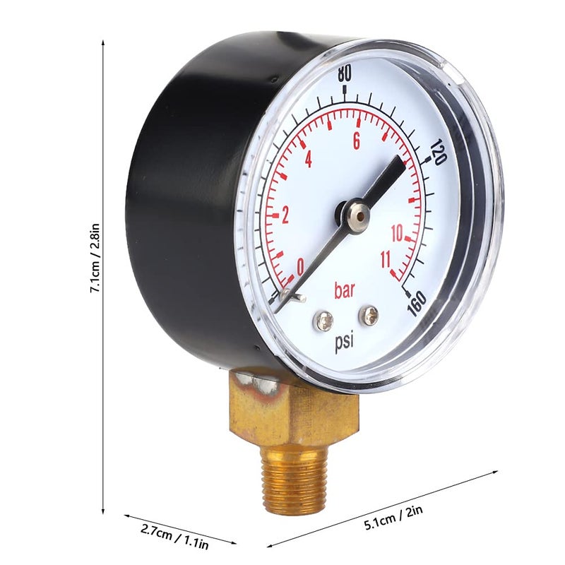 Brass Pressure Gauge 50mm 0 100 PSI 0 7 Bar 1 8 BSPT Bottom Connection - Image 4