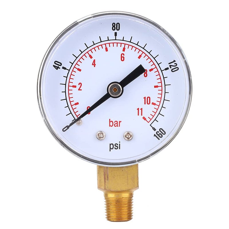 Brass Pressure Gauge 50mm 0 100 PSI 0 7 Bar 1 8 BSPT Bottom Connection - Image 2