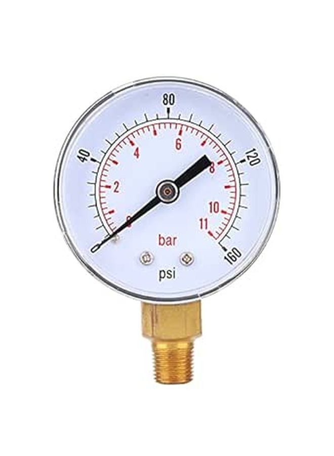 Brass Pressure Gauge 50mm 0 100 PSI 0 7 Bar 1 8 BSPT Bottom Connection - Image 1
