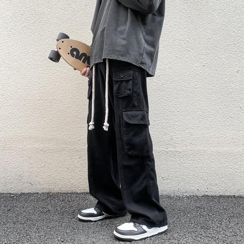 Generic High Street ins Tooling Pants Mens Trendy Brand Mop Pants Loose Retro Straight Barrel Duffy Handsome Multi-Pocket Casual Pants Black - Image 1