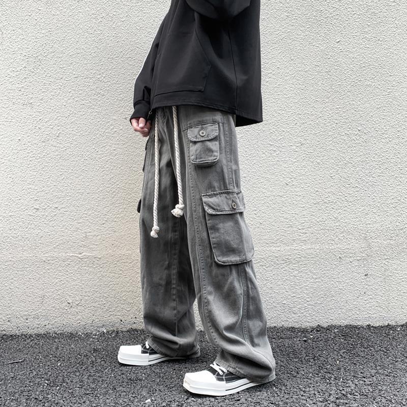 Generic High Street ins Tooling Pants Mens Trendy Brand Mop Pants Loose Retro Straight Barrel Duffy Handsome Multi-Pocket Casual Pants Black - Image 2