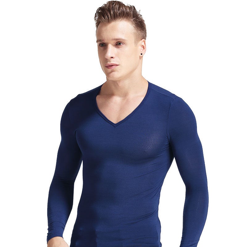 Mens Slim Fit Thermal Long Sleeve UnderwearSapphire Blue ((V-neck)) Sapphire Blue ((V-neck)) 