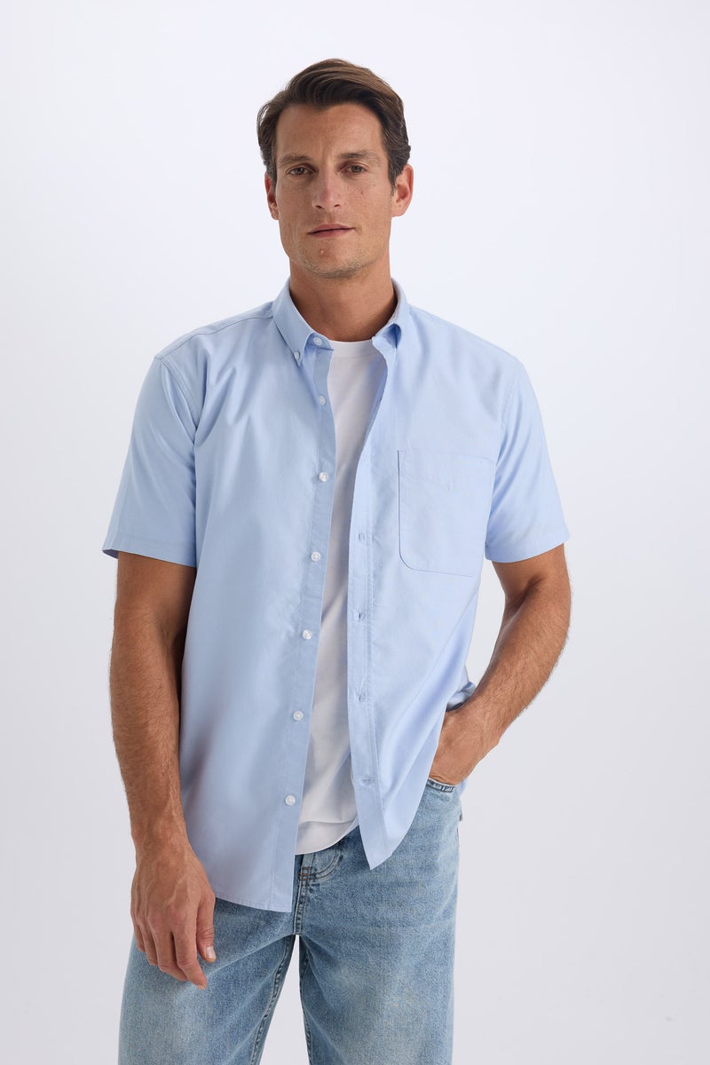 DeFacto Man Regular Fit Polo Collar Oxford Short Sleeve Shirt - Image 2