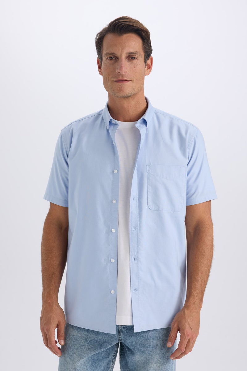 DeFacto Man Regular Fit Polo Collar Oxford Short Sleeve Shirt - Image 1