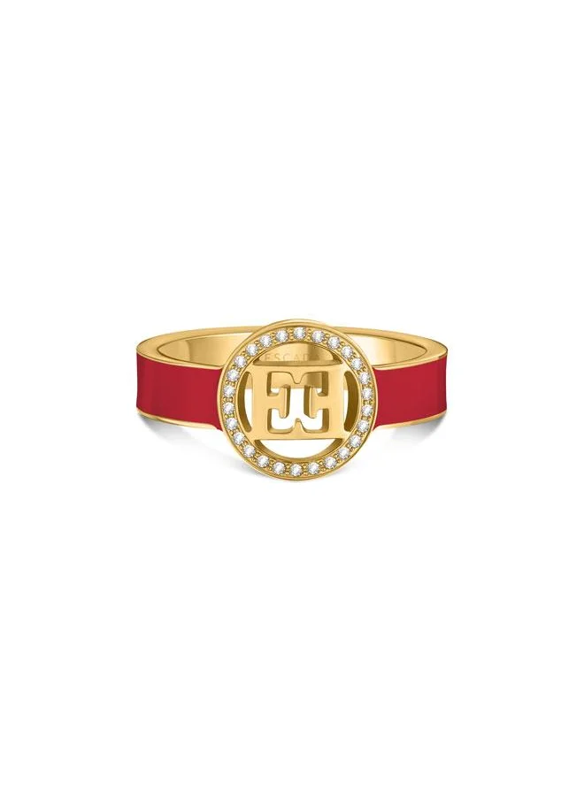 إسكادا Escada Isabella Gold Plated Ring with Cutout Escada Logo & Vibrant Red Enamel Band