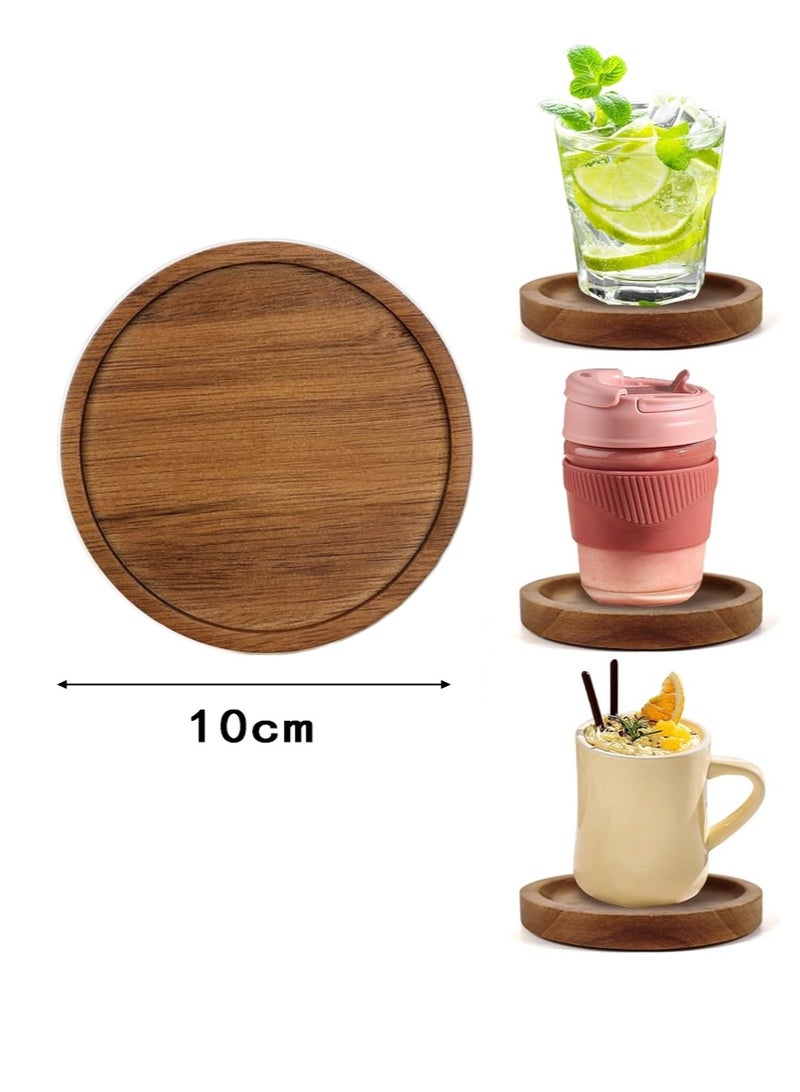 BABONA 6 Pcs Best Wooden Coasters with Holder Coffee Table Decor Acacia Wood Coaster Set Modern Cup Coaster for Drink Home Dining Table Kitchen Accessories Cute Beer Bar Decorative Rustic Outdoor Coasters - Image 2