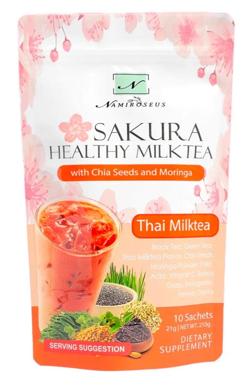 NAMIROSEUS Namirocious Sakura Healthy Milk Tea with Chia Seeds and Moringa, 10 Sachets of 21g/210g - Image 1